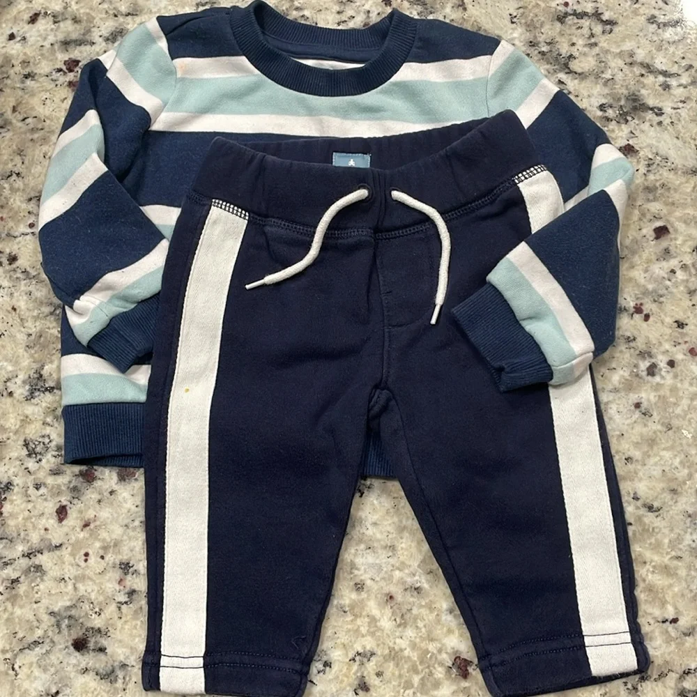 Striped Kids Shirt Blue & White Sz 18M & matching athletic drawstring pants 12M